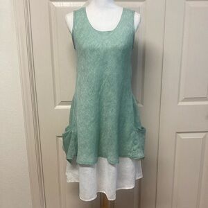 Sartoria Saracen Italian Linen Layered Dress in Light Teal Sleeveless Size S